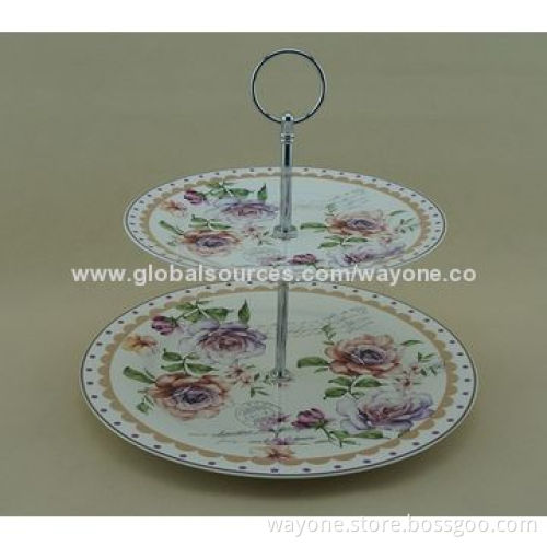 Porcelain 2-tier Cake Stand, Vintage and Water Painting Design, More Flowers Available, Ideal Gift